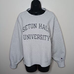 VTG 90s SETON HALL Champion Reverse Weave USA Women XL Boyfriend Sweatshirt Crop